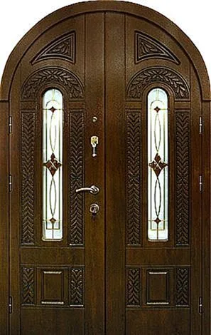 Массив дерева Арочная парадная дверь с витражом MV-18