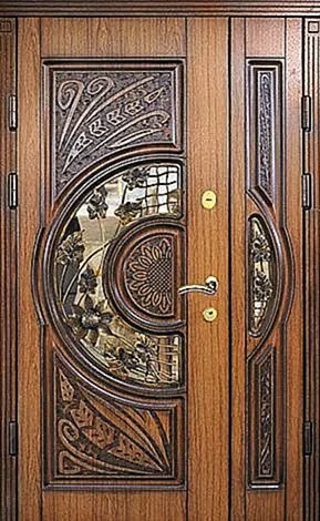 Массив дерева Входная парадная дверь с витражом MV-64